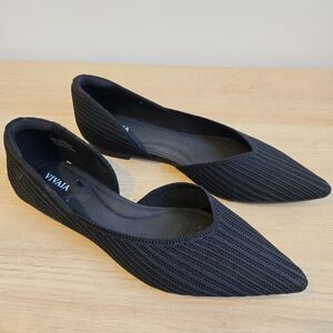 VIVAIA Melia Pointed Toe D'Orsay Striped Flats Womens Shoes 8 / 39 Black New